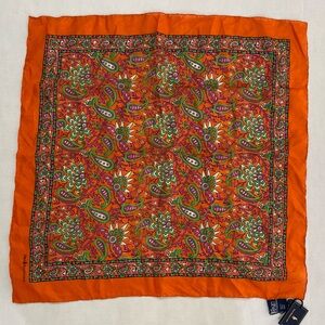 Polo Ralph Lauren ORANGE PAISLEY SILK SCARF 25”x25” ITALY NEW NWT